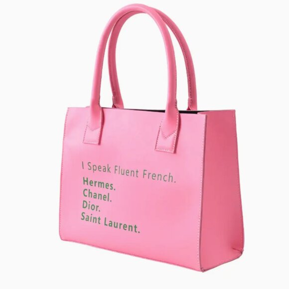 I Speak Fluent French Message Tote Shoulder Bag (pink or green) - Picture 1 of 2